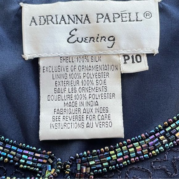 Adrianna Papell Vintage Silk Evening Beaded Navy Blue Embroidered Jacket SZ P10 - Picture 8 of 8